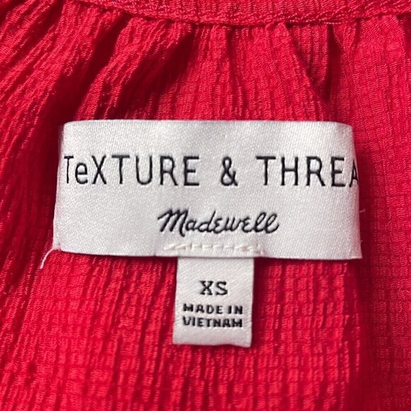 Madewell Texture & Thread Short Peasant Sleeve Ruffle Puff Sleeve Women’s XS Red - Picture 7 of 8